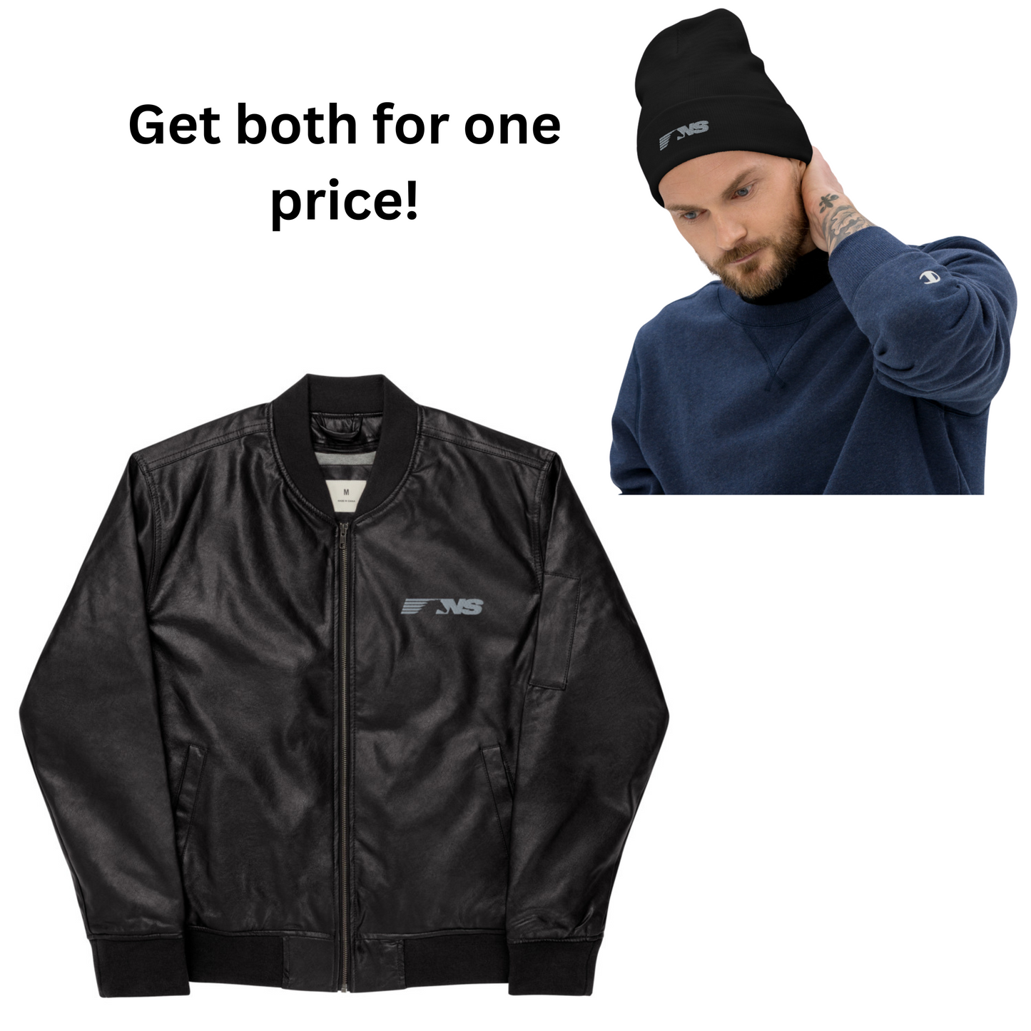 [LIMITED TIME] Norfolk Southern Leather Bomber Jacket/ Beanie Combo