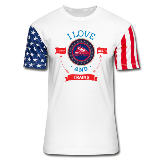 I Love America, Beer, and Trains American Flag T-Shirt - Broken Knuckle Apparel