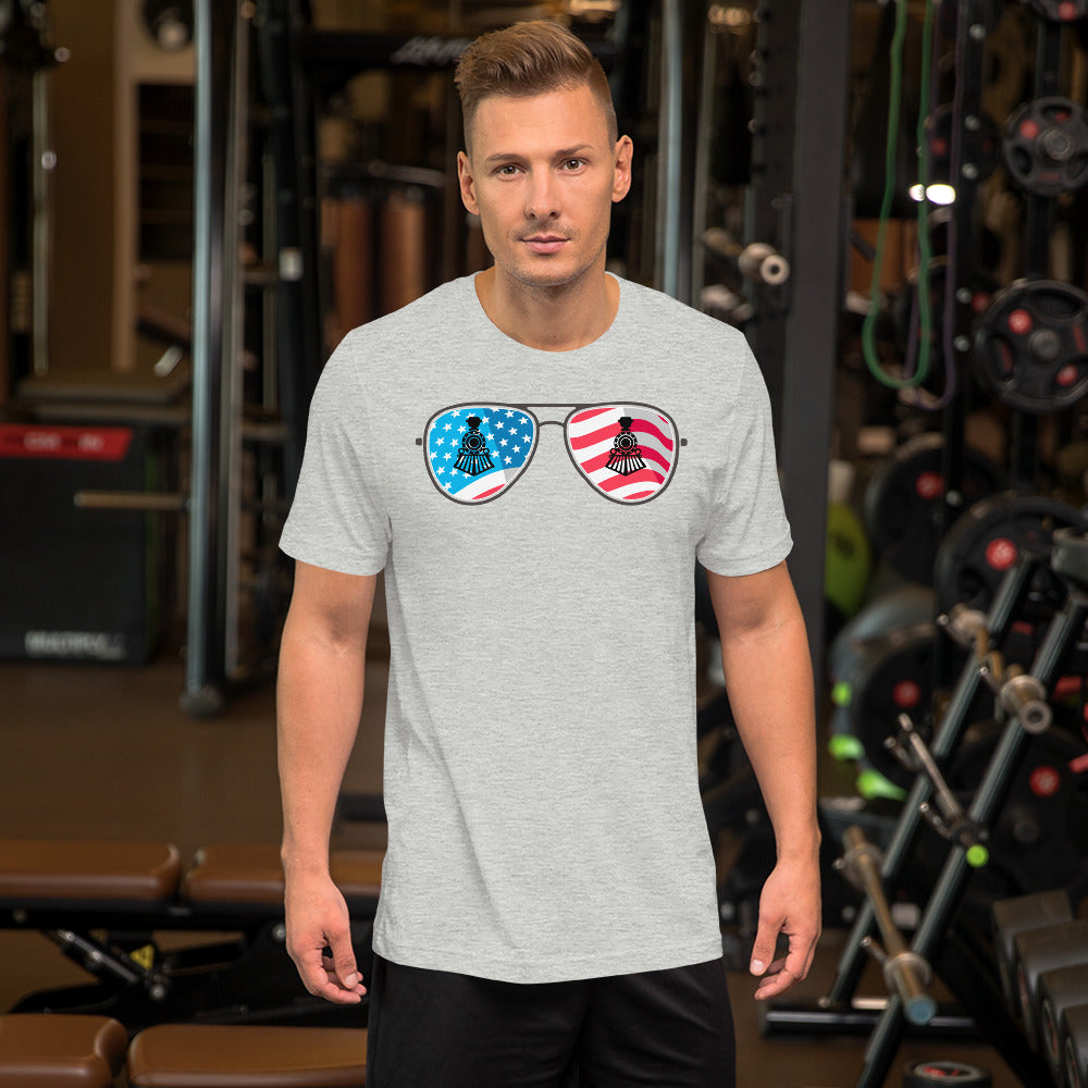 Train American Flag Glasses Men's t-shirt - Broken Knuckle Apparel